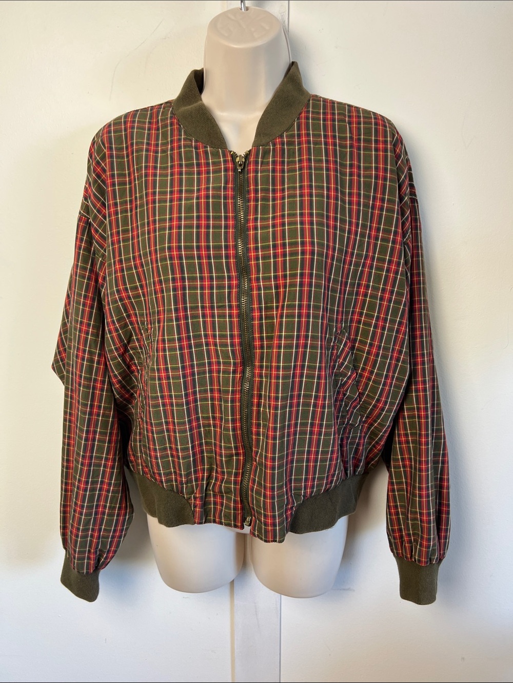 TAIL Olive Green Plaid Bomber Jacket Y2K punk mod